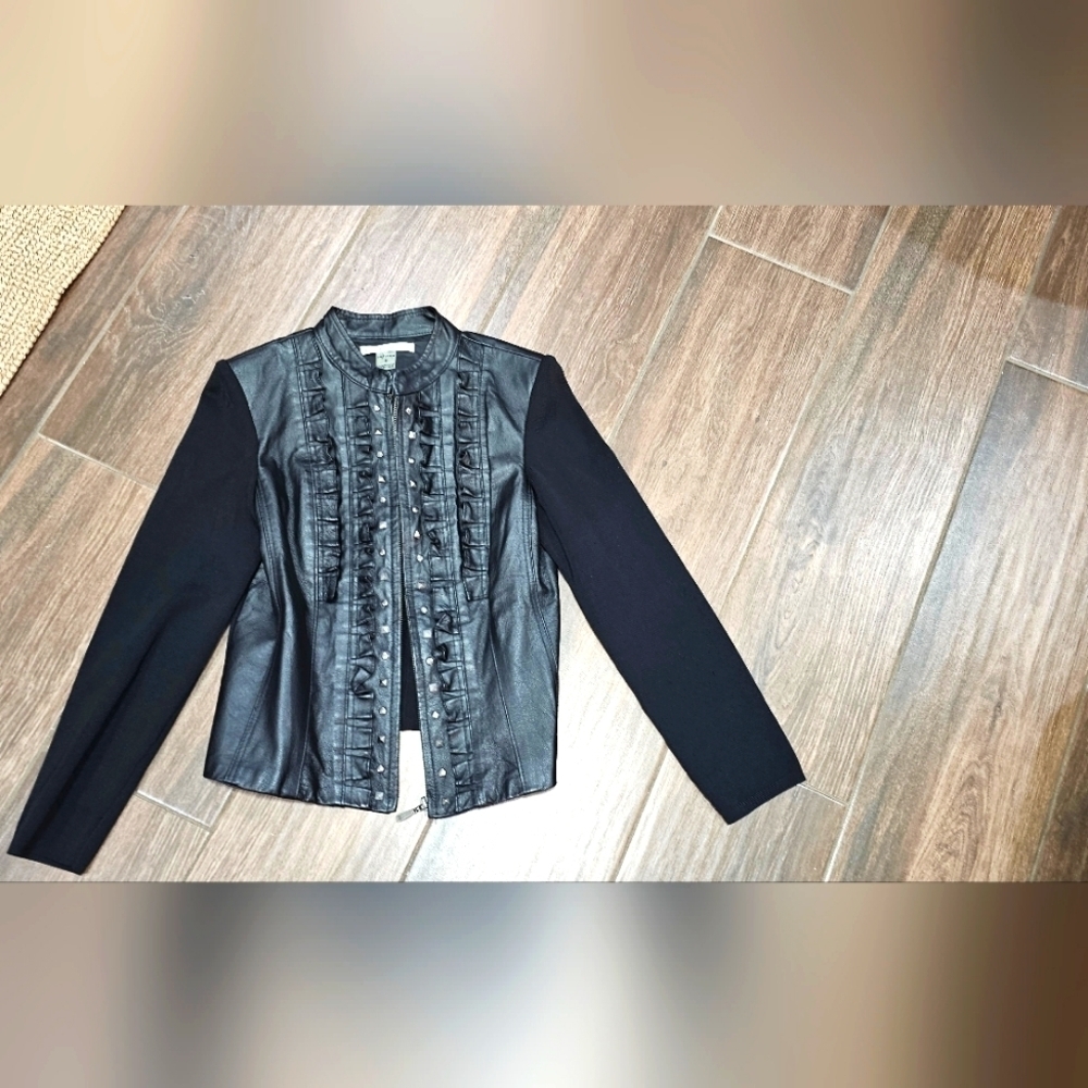 PETER NYGARD 100% LEATHER RUFFLED JACKET SZ SMALL PETITES